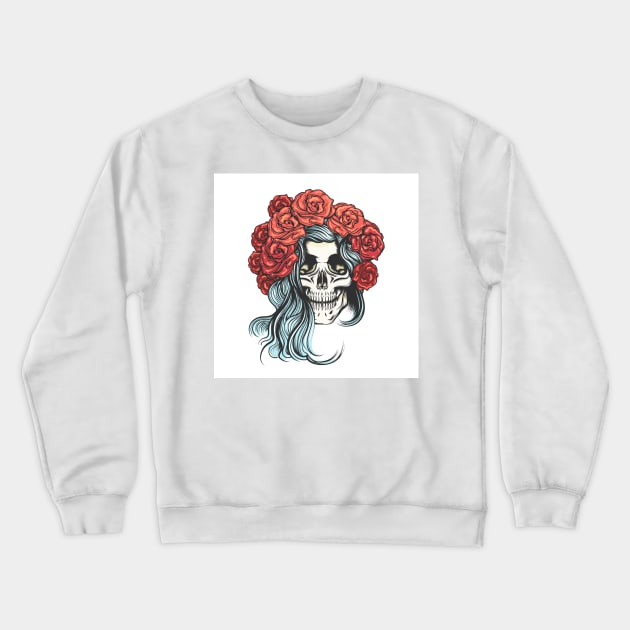 Skull in Rose Wreath Crewneck Sweatshirt by devaleta